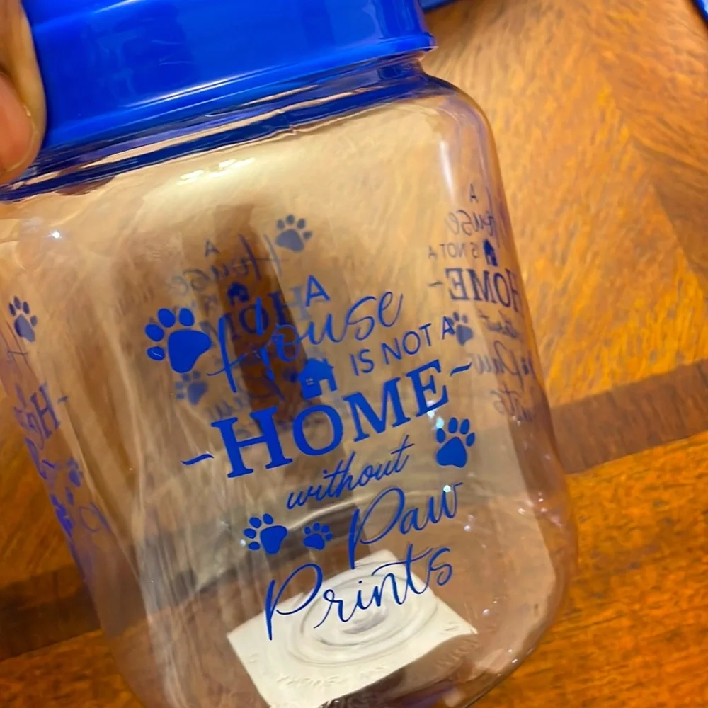 New Blue large dog bowls(2) & small pet food plastic jar